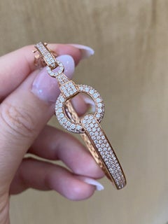 Pavé Diamond Horsebit Style Bangle Bracelet in 18k Rose Gold