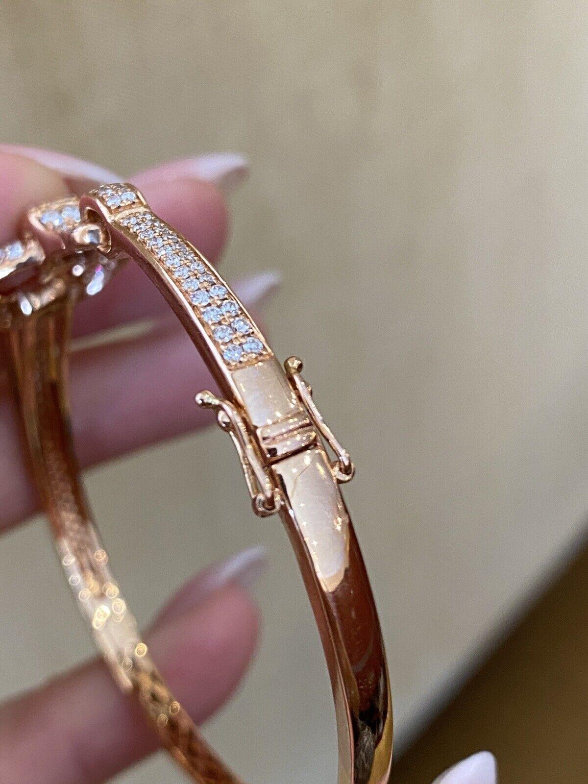 Women's Pavé Diamond Horsebit Style Bangle Bracelet in 18k Rose Gold For Sale