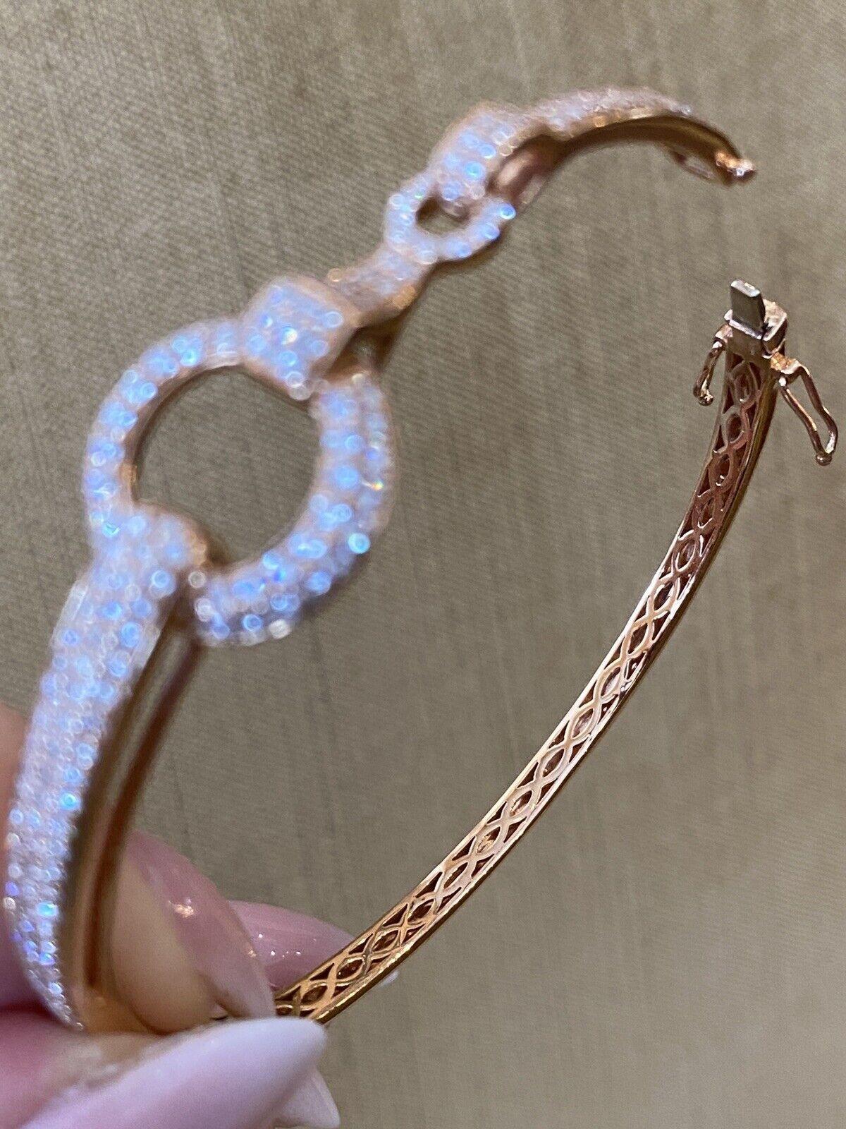 Pavé Diamond Horsebit Style Bangle Bracelet in 18k Rose Gold For Sale 4