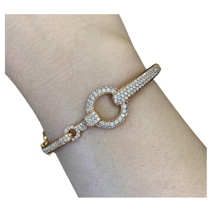 Pavé Diamond Horsebit Style Bangle Bracelet in 18k Rose Gold For Sale