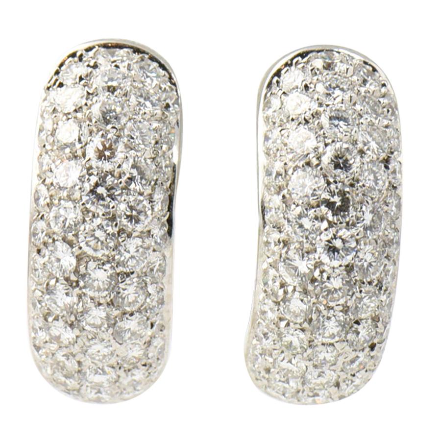 18k Rose Gold Pave Round Diamond Huggie Hoop Earrings at 1stDibs