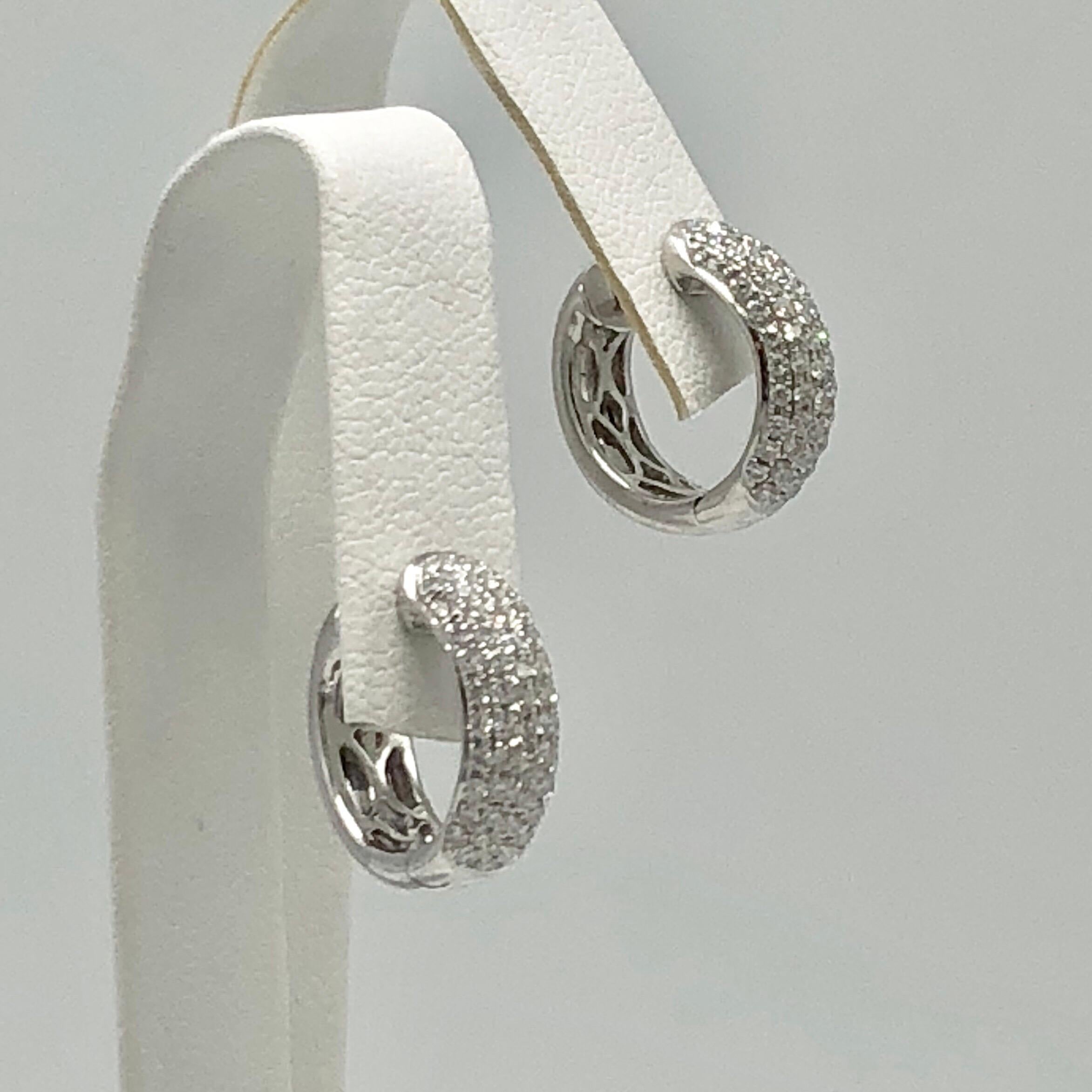 Modern Pave White Gold Diamond Huggie Earrings