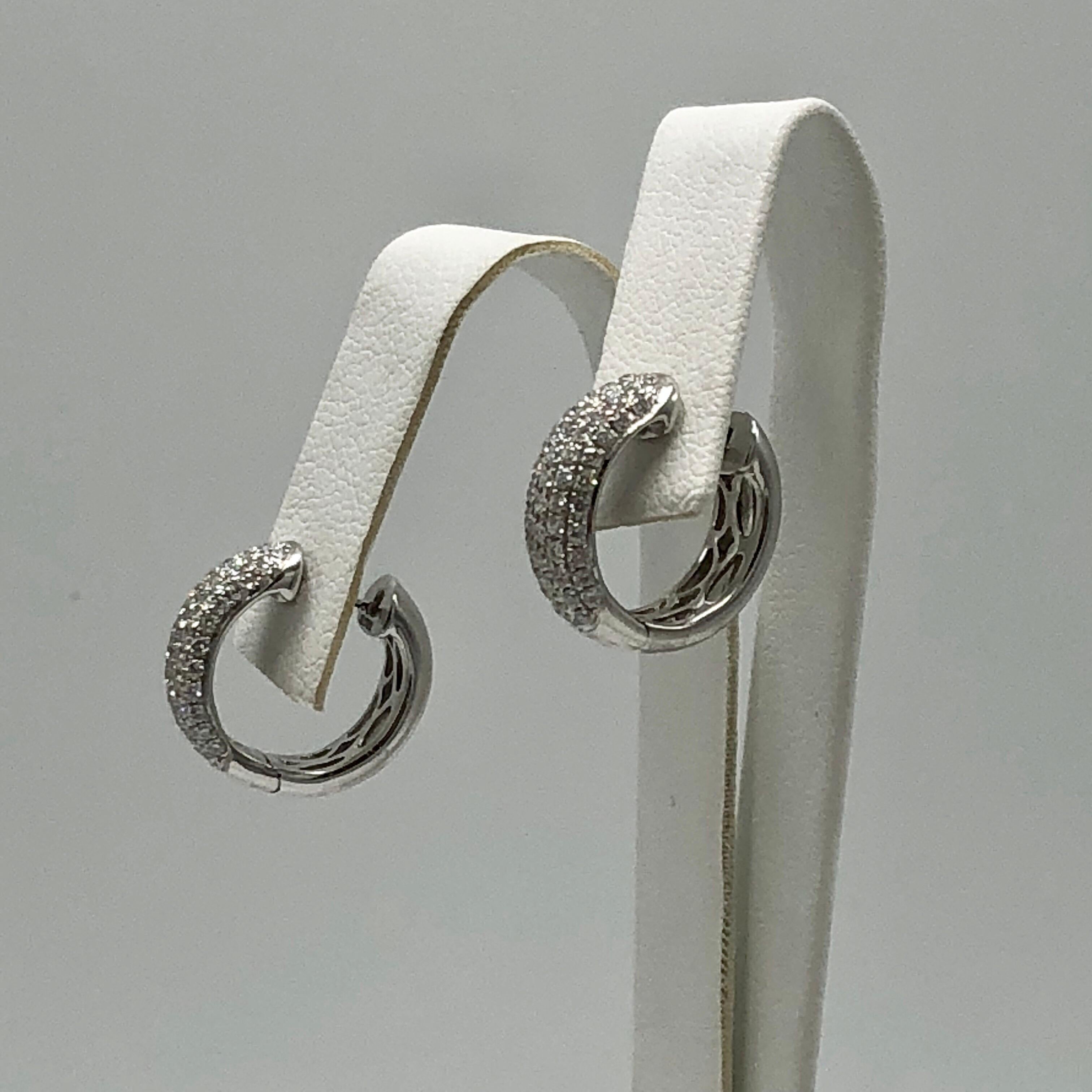 Pave White Gold Diamond Huggie Earrings In Excellent Condition In Dallas, TX