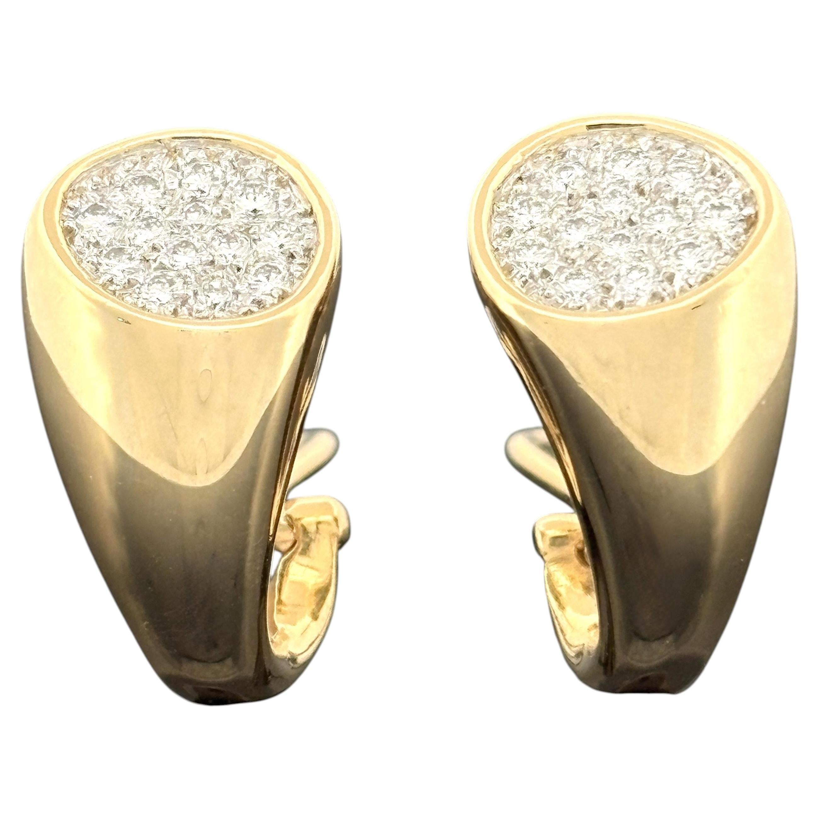 Pavé Diamond J Hoop Earrings 18k Yellow Gold, 0.68ctw F/VVS-VS Diamonds