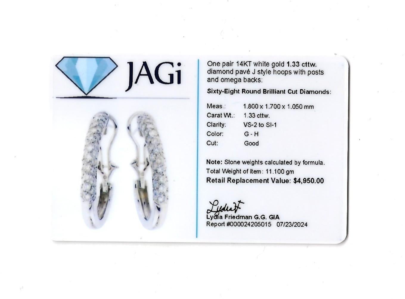Orecchini Pavé con diamante J Hoop Omega Back in oro bianco lucido 14 carati in vendita 6
