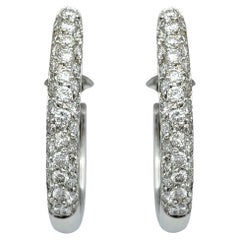 Pavé Diamond J Hoop Omega Back Earrings in Polished 14 Karat White Gold
