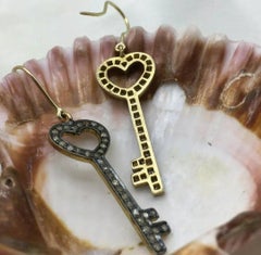 Pave Diamond Key Earrings 14k Gold&925 Silver Earring For Birthdays