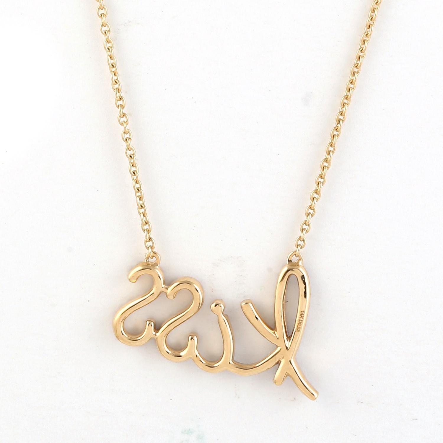 Mixed Cut Pave Diamond KISS Pendant Chain Necklace Made In 14k Yellow Gold For Sale