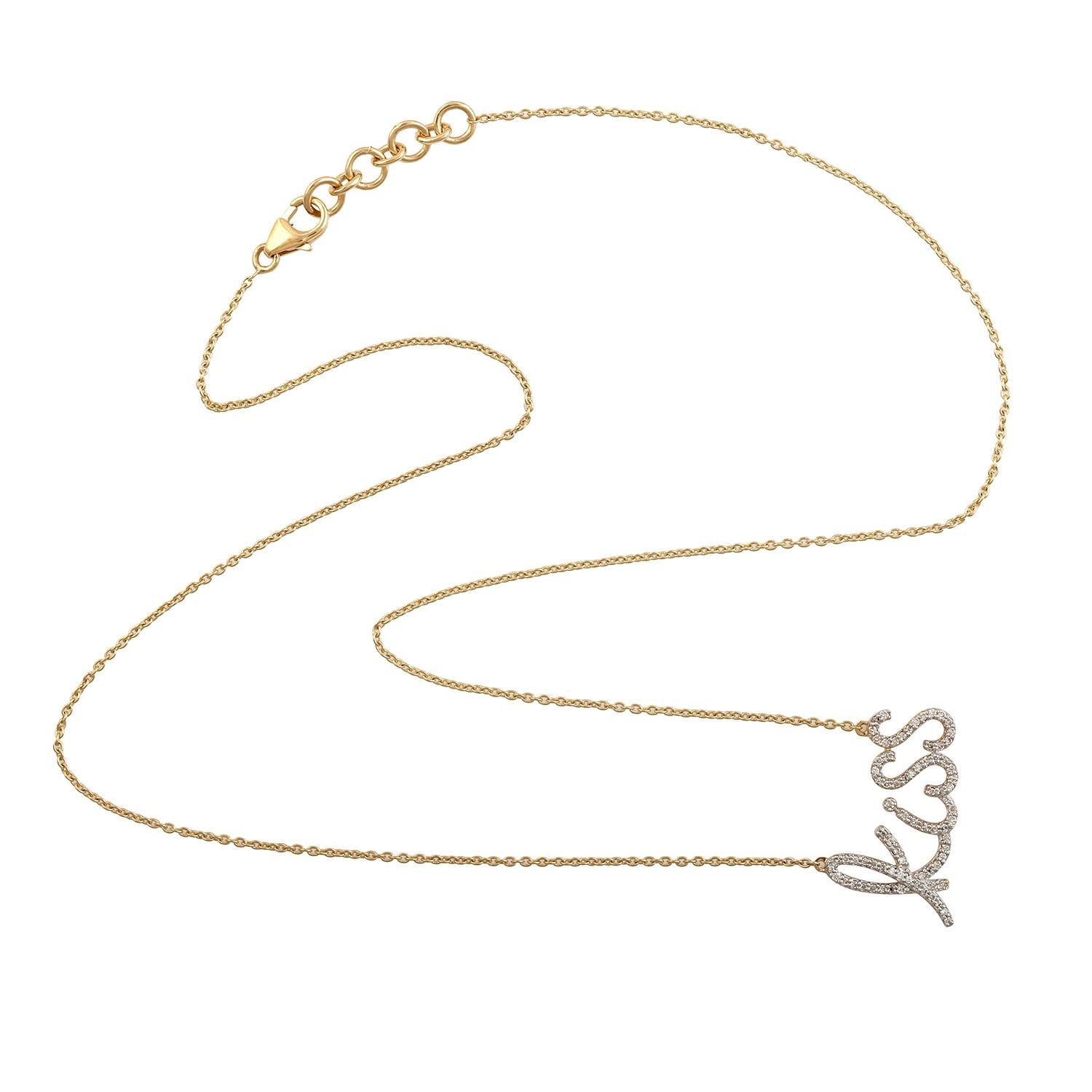 Pave Diamond KISS Pendant Chain Necklace Made In 14k Yellow Gold In New Condition For Sale In New York, NY