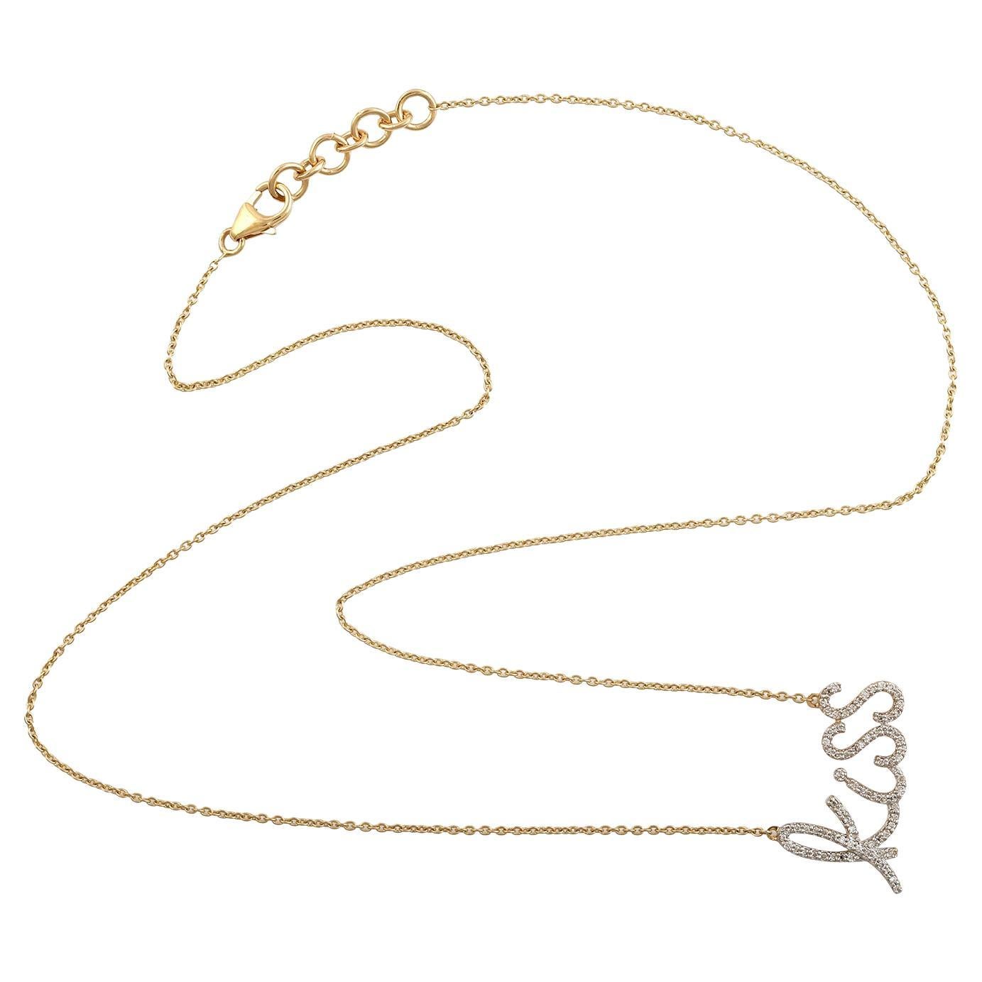 Pave Diamond KISS Anhänger Kette Halskette in 14k Gelbgold gemacht