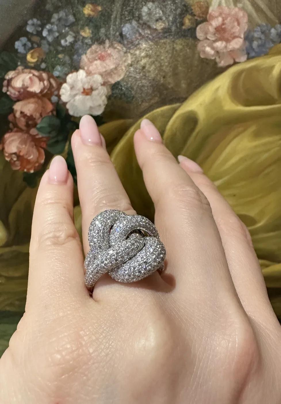 Women's Pavé Diamond Knot Cocktail Ring in 18k White Gold
