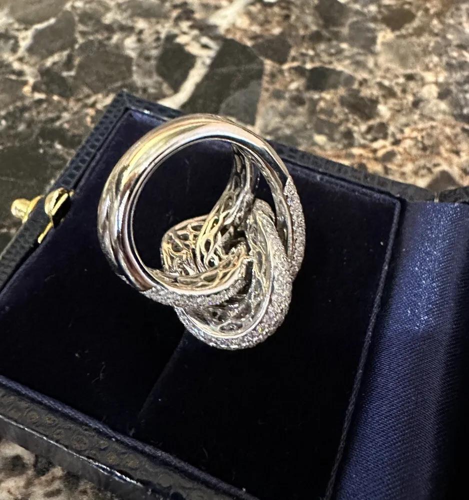 Pavé Diamond Knot Cocktail Ring in 18k White Gold 1