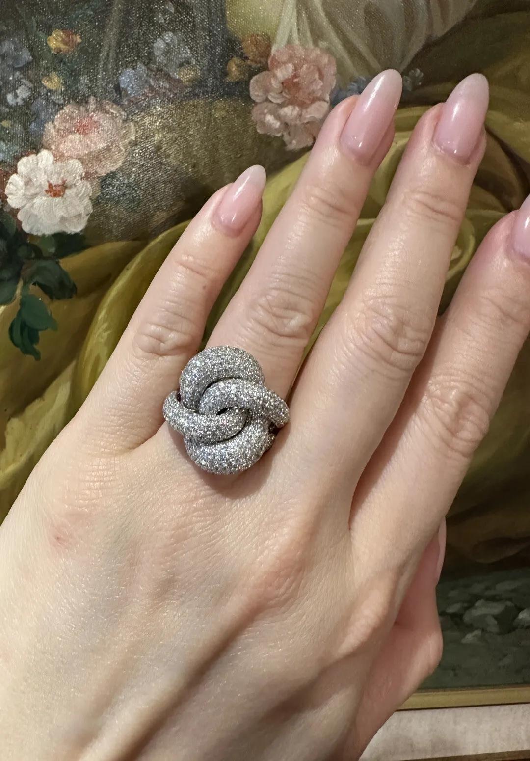Pavé Diamond Knot Cocktail Ring in 18k White Gold 3
