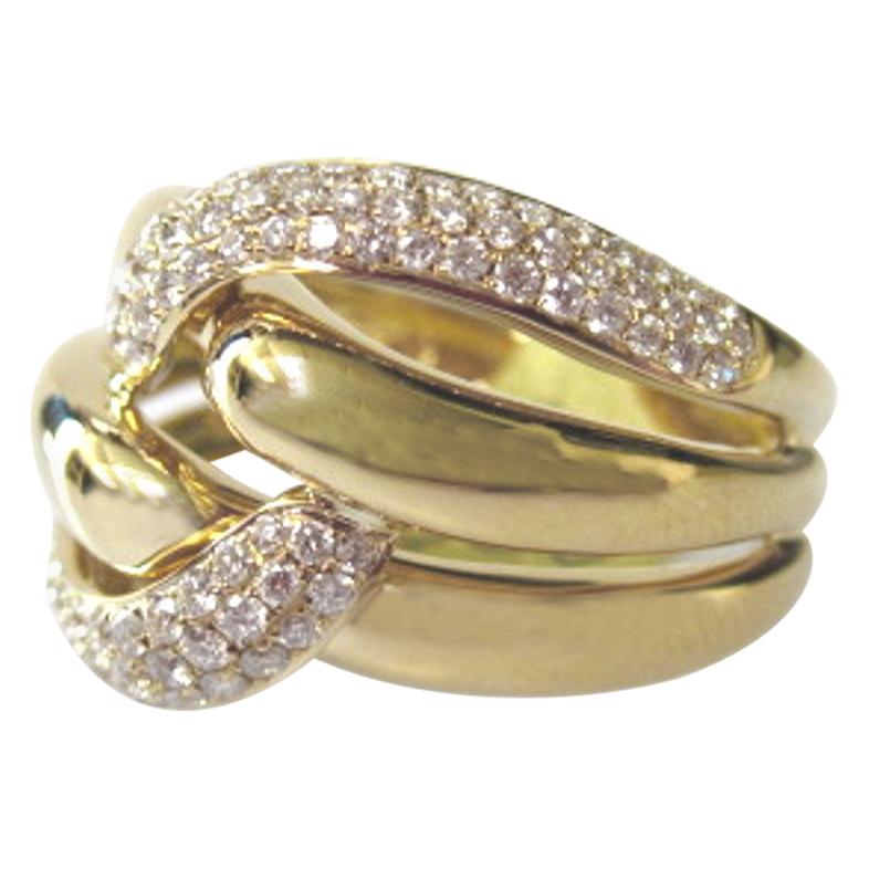 .63 Carat Pave Diamond "Knot" Ring 18k Yellow Gold
