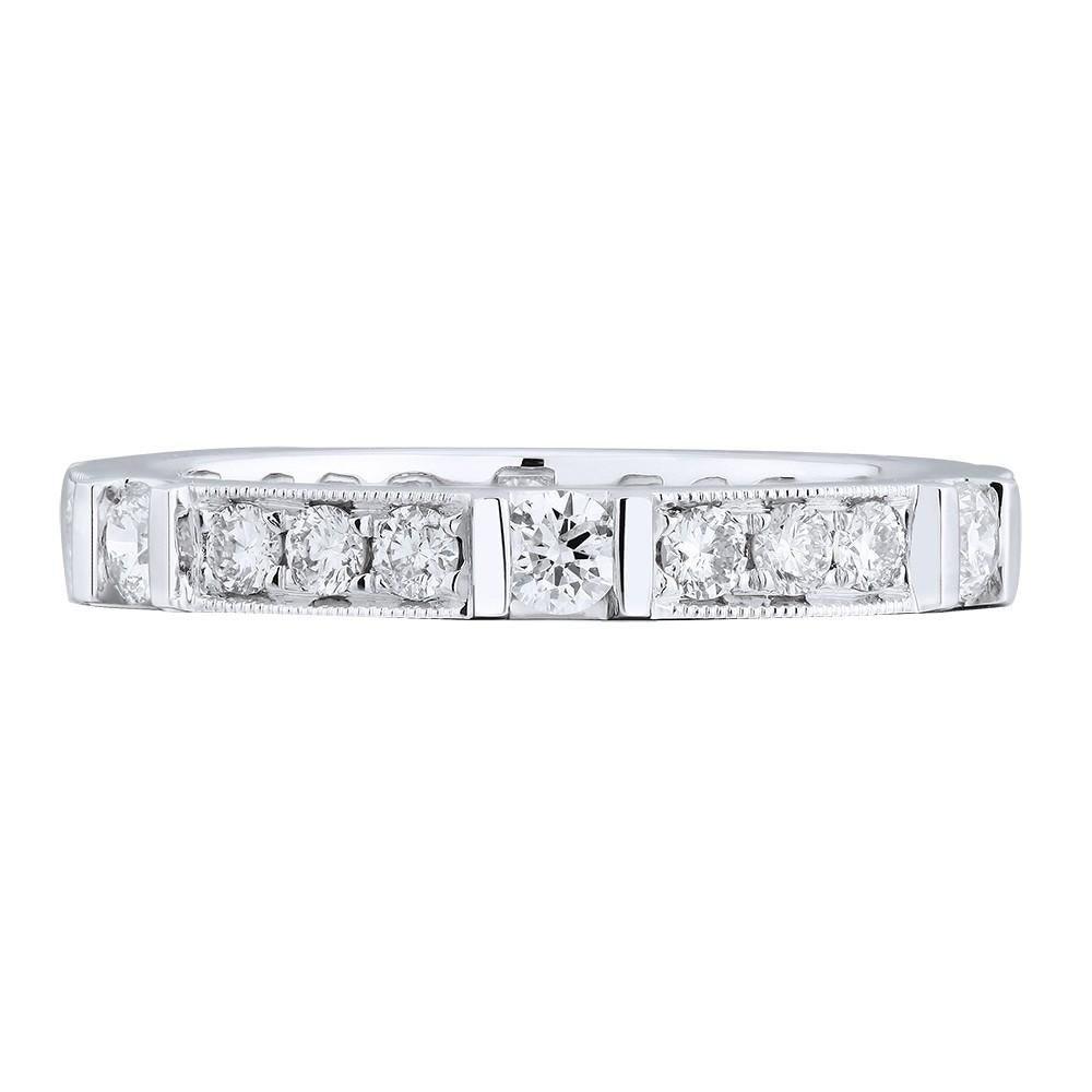 Round Cut Pave Diamond Ladies Wedding Band Ring 18K White Gold 0.77cttw For Sale