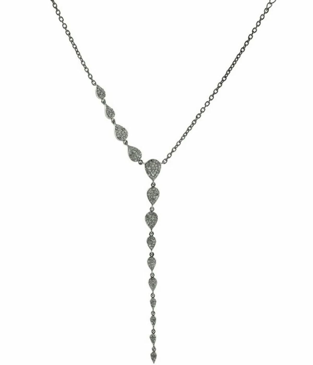 Pave Diamond Lariat Necklace 925 Silver Diamond Womens Necklace Wedding Gift. Corte redondo en venta