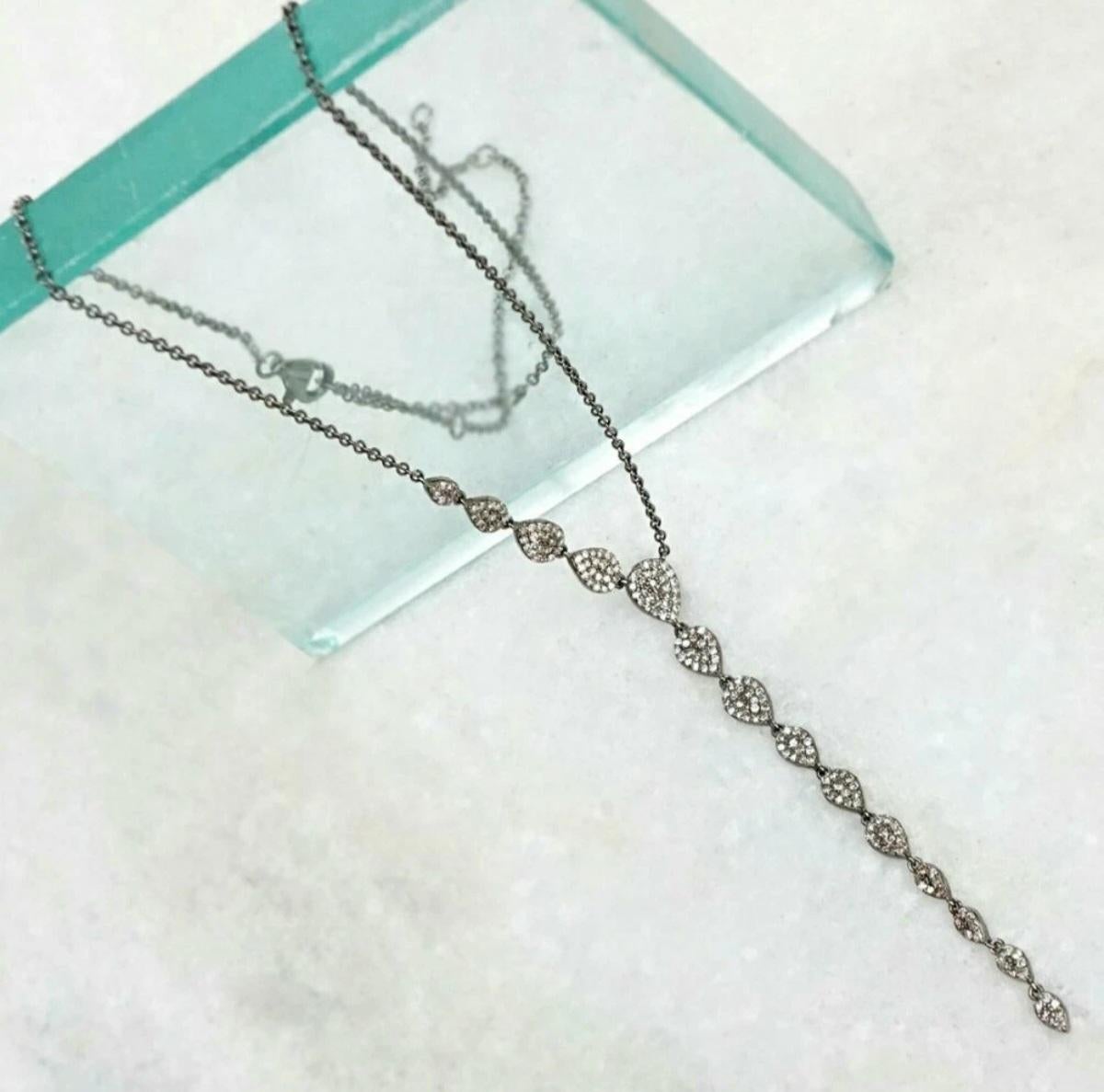 Pave Diamond Lariat Necklace 925 Silver Diamond Womens Necklace Wedding Gift. en Nuevo estado para la venta en Chicago, IL