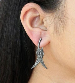 Pave Diamond Leaf Earring 925 Silver Diamond Handmade Earring 14k Gold Leaf Gift