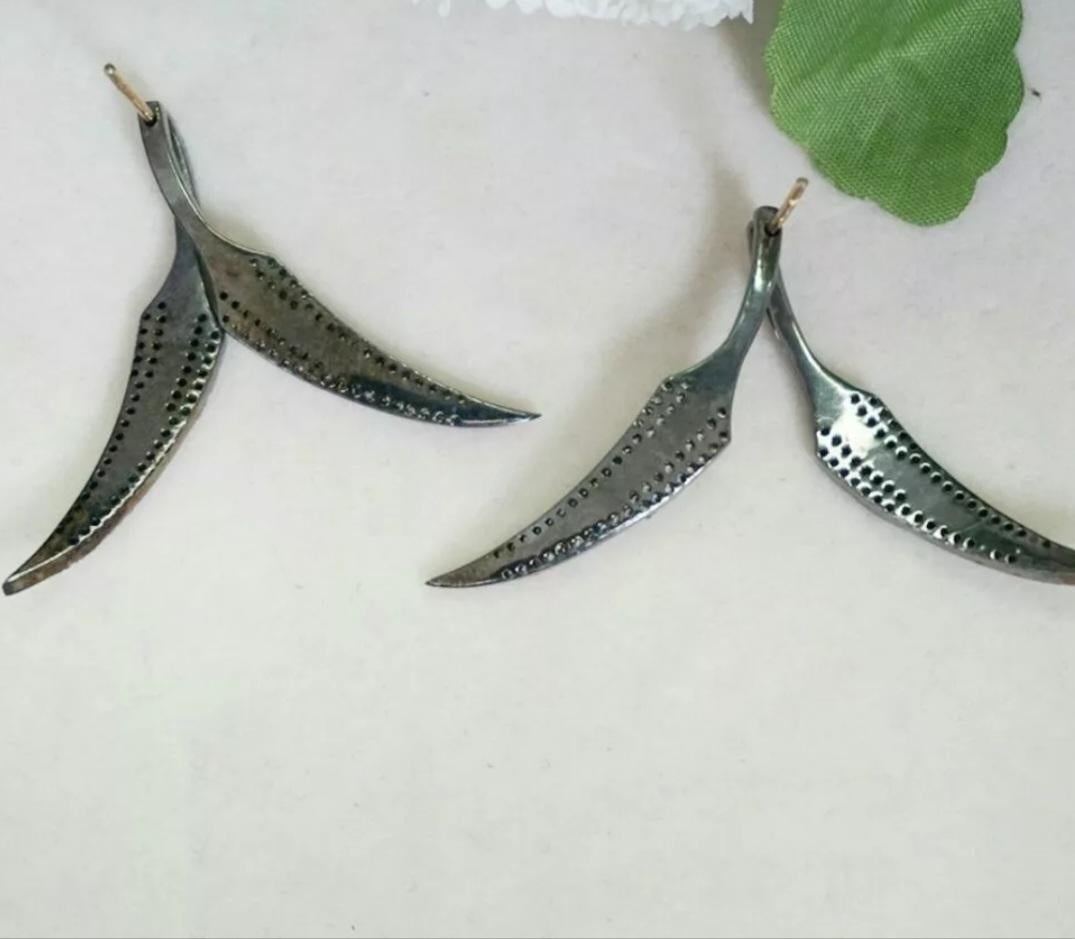 Round Cut Pave Diamond Leaf Earring 925 Silver Diamond Handmade Earring 14k Gold Leaf Gift For Sale