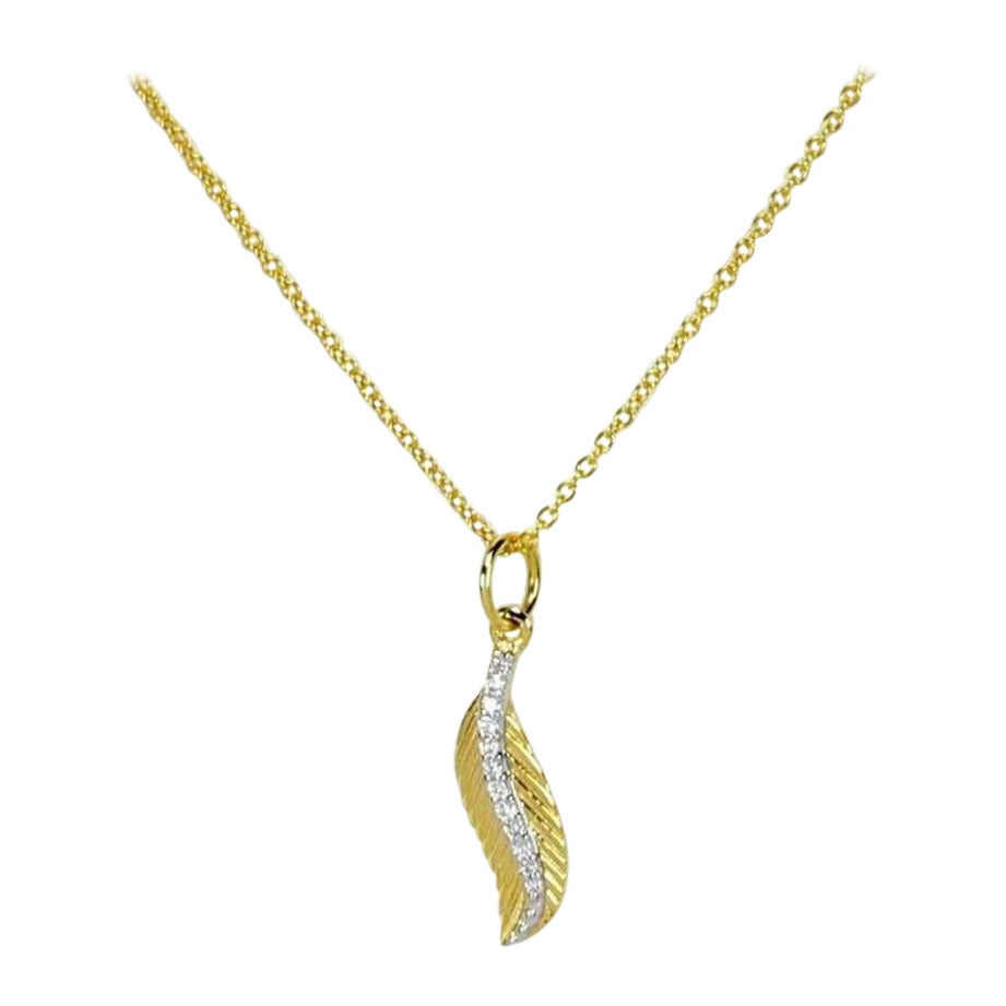 Pave Diamond Leaf Necklace Minimalist in 14k Gold Dainty