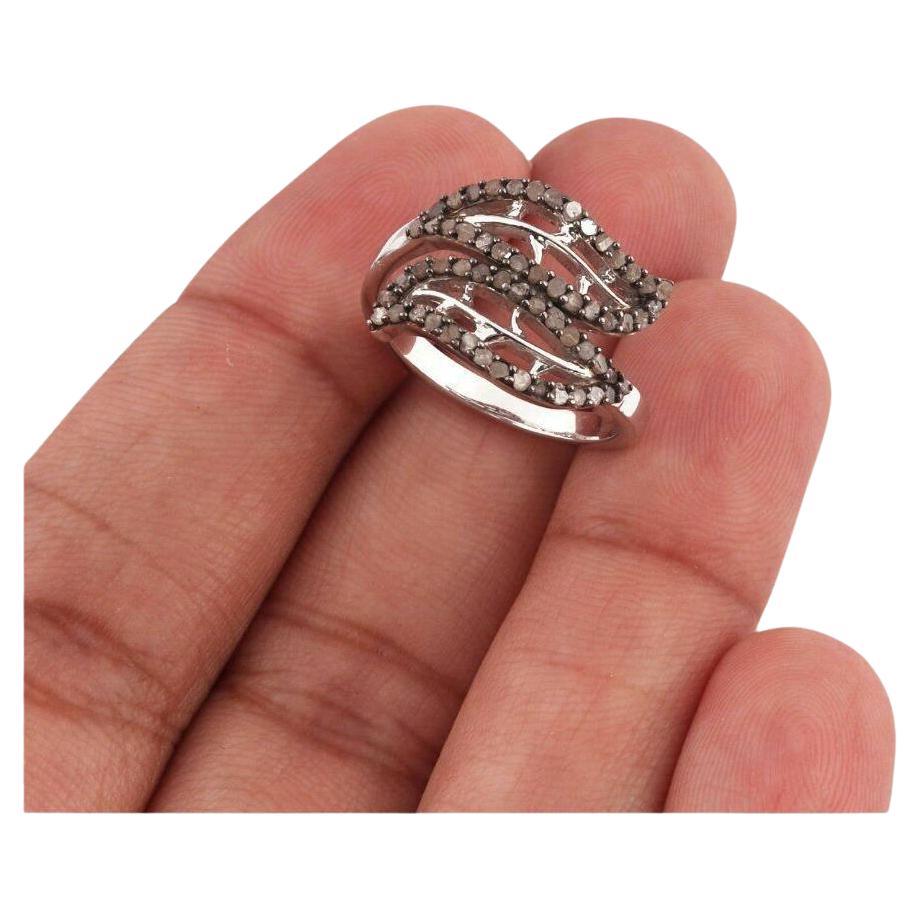 Pave Diamond Leaf Shape Ring 925 Silver Diamond Ring For Anniversary Gift. For Sale
