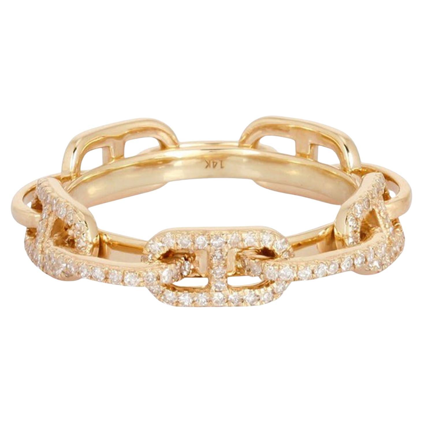 0.32ct Pave Diamond Link 14K Yellow Gold Band Ring