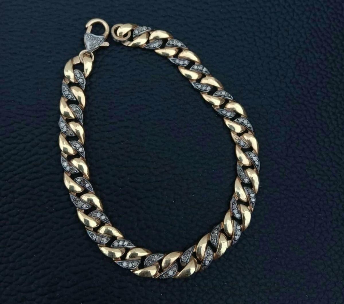 Taglio rotondo Pave Diamond Link Bracciale a catena Bracciale a catena in argento 925 A. Silver Gioielli in vendita