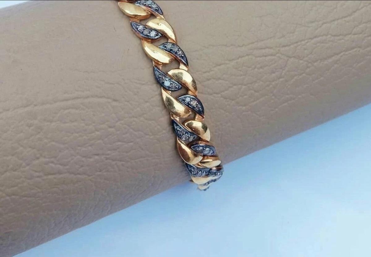 Pave Diamond Link Bracciale a catena Bracciale a catena in argento 925 A. Silver Gioielli In condizioni Nuovo in vendita a Chicago, IL