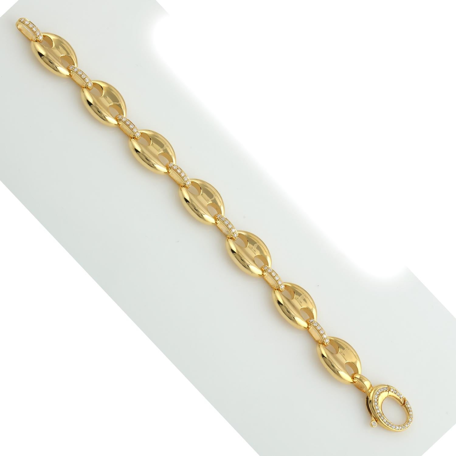 Contemporary Pave Diamond Link Bracelet Made In 14K Yellow Gold For Sale