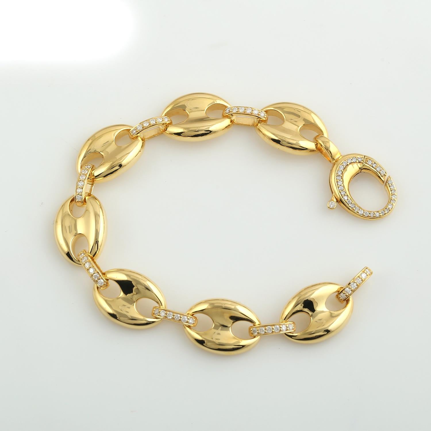Mixed Cut Pave Diamond Link Bracelet Made In 14K Yellow Gold For Sale