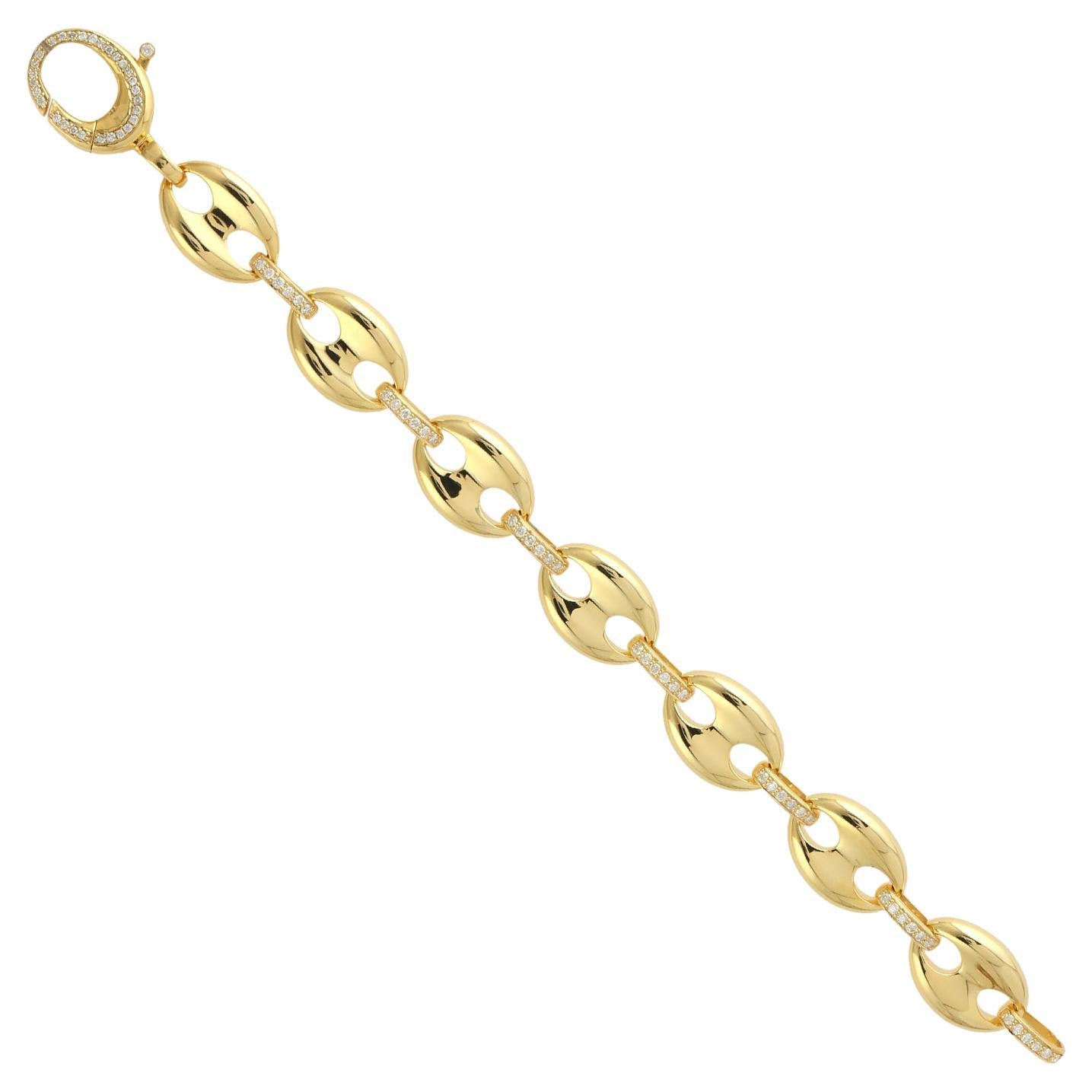 Pave Diamond Link Bracelet Made In 14K Yellow Gold For Sale