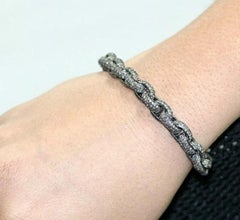 Pave Diamond Link Chain Bracelet 14k Gold & 925 Silver