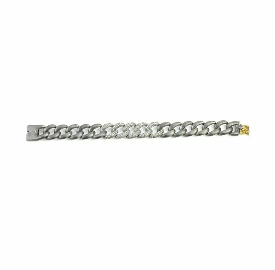 Taille ovale Bracelet à maillons en argent 925 pavé de diamants, fait à la main en vente