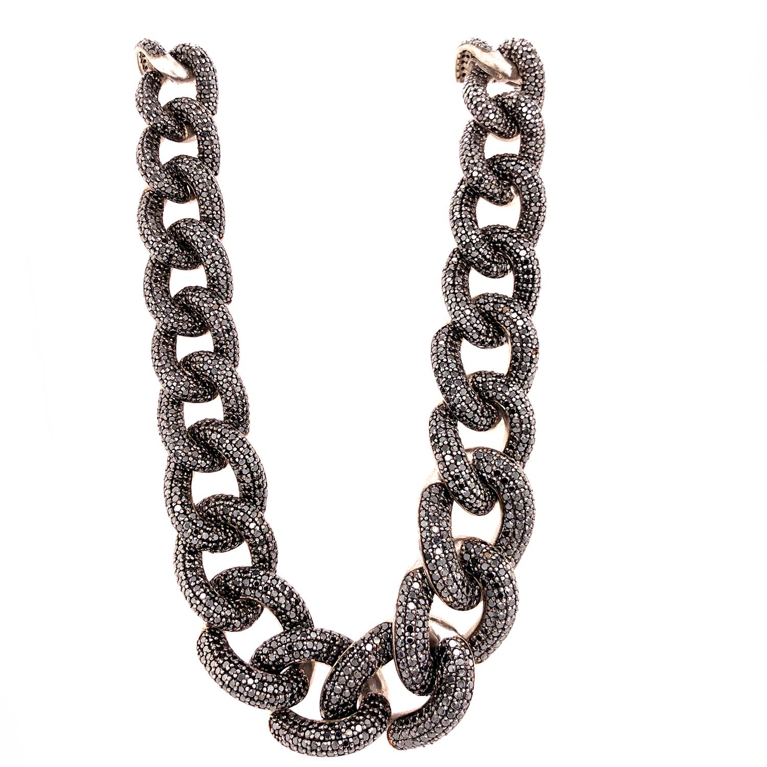 Art Deco Pave Diamond Link Chain Necklace For Sale