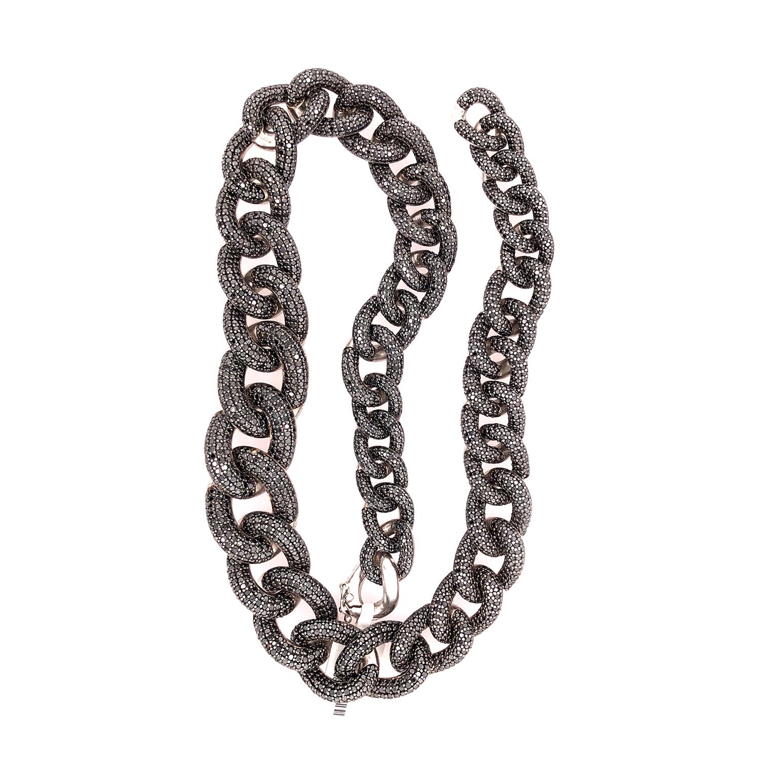 Taille mixte Chaîne collier à maillons pavé de diamants en vente