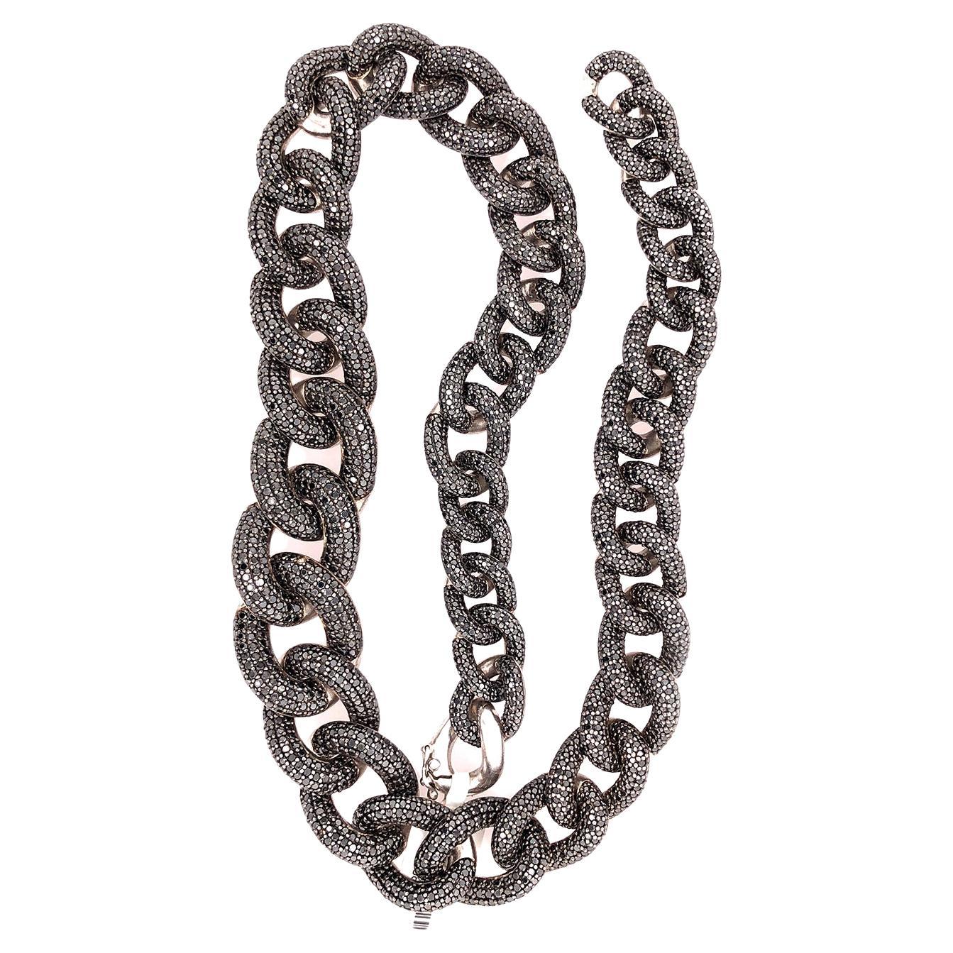 Pave Diamond Link Chain Necklace For Sale