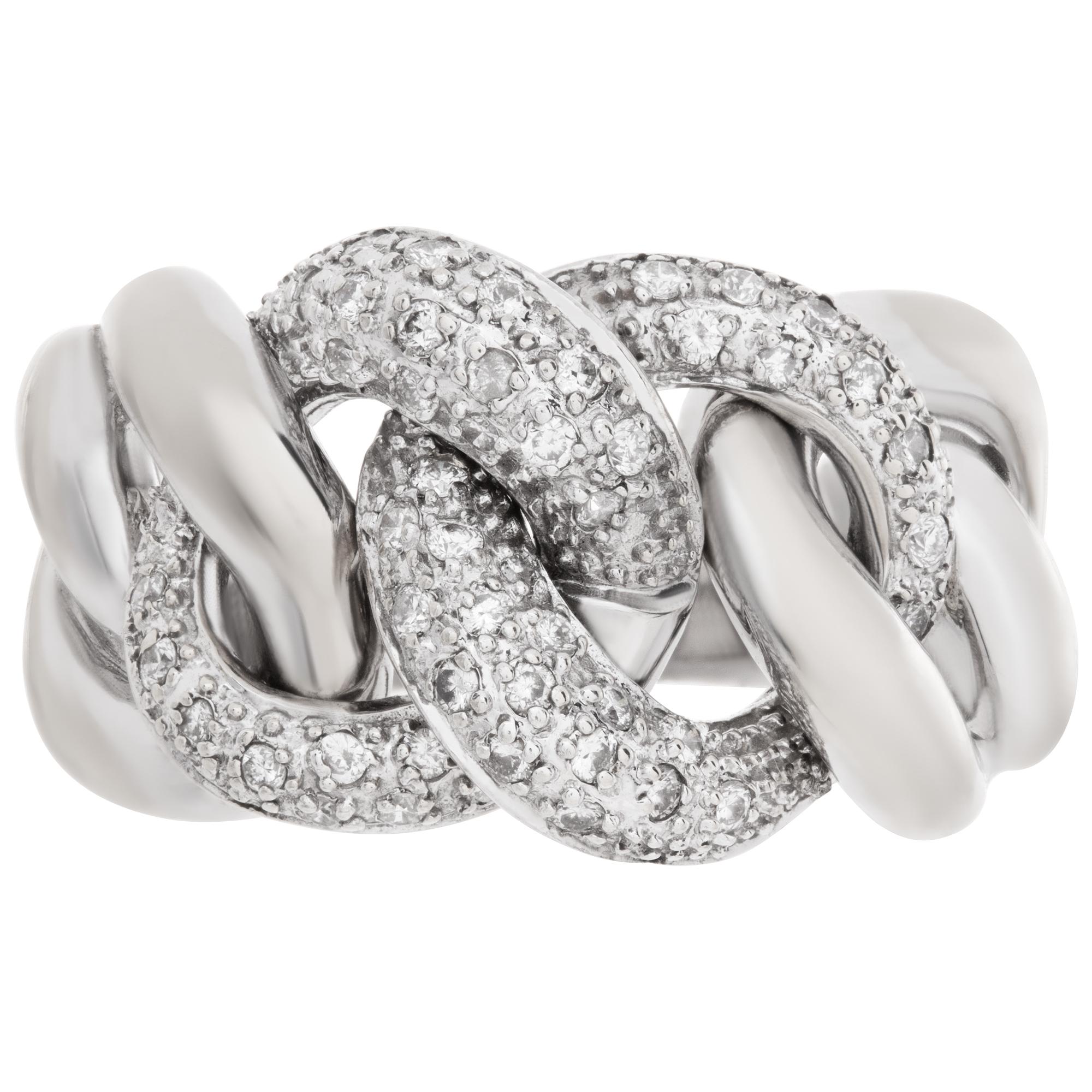 Pave Diamond link ring in 14k white gold with approximately 0.50 carats in diamonds. Size 8.This Diamond ring is currently size 8 and some items can be sized up or down, please ask! It weighs 7.3 pennyweights and is 14k.
