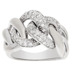 Vintage Pave Diamond link ring in 14k white gold. 0.50 carats in diamonds. 