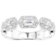 18K White Gold and Diamond Pave Link Design Ring