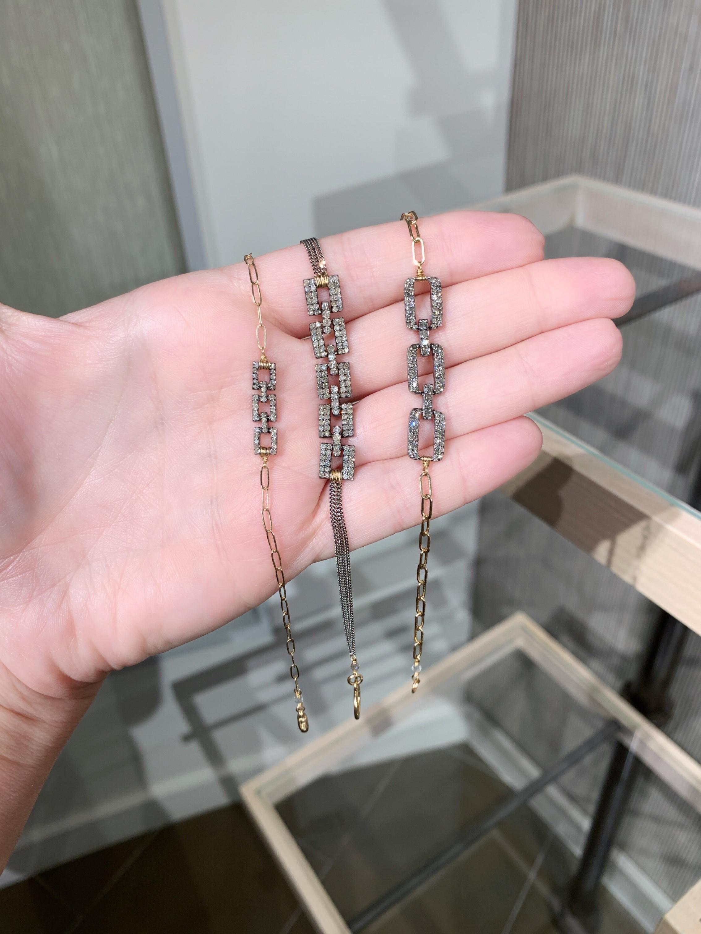 Art Deco Pave Diamond Links Yellow Gold Rhodium Silver Chain Bracelet, Dana Kellin 2023 For Sale