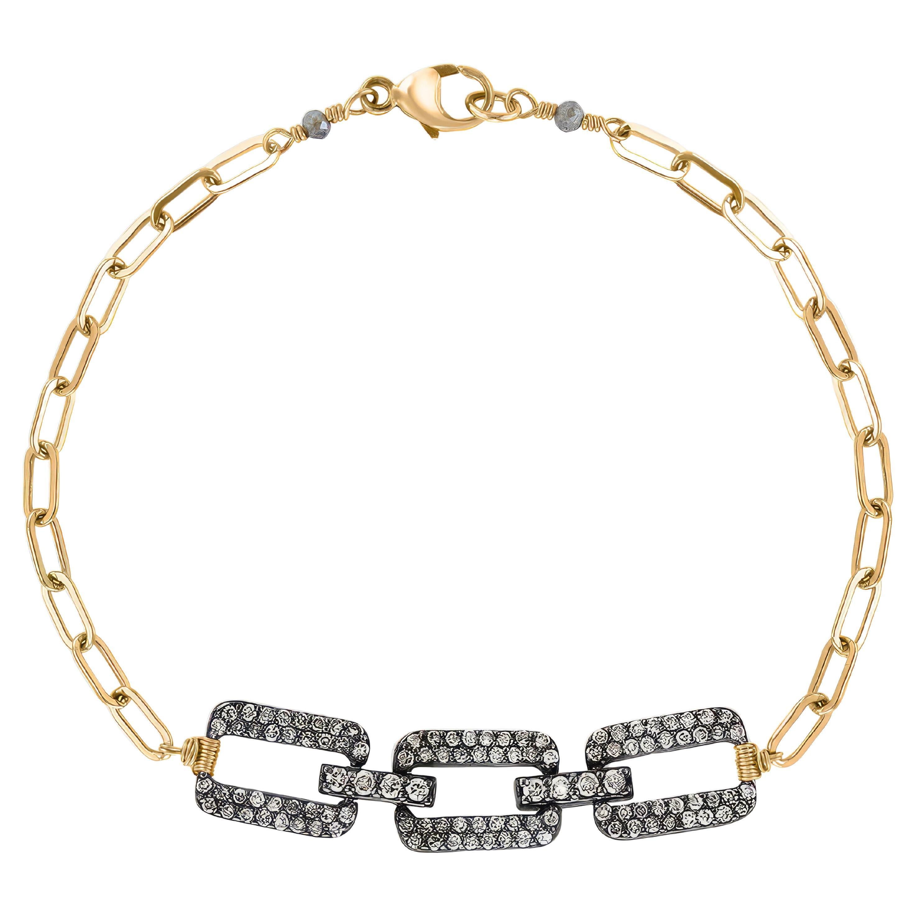 Pave Diamond Links Yellow Gold Rhodium Silver Chain Bracelet, Dana Kellin 2023 For Sale