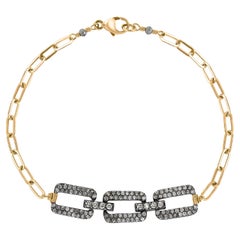 Pulsera de cadena de plata rodiada y oro amarillo con eslabones de diamantes pavé, Dana Kellin 2023