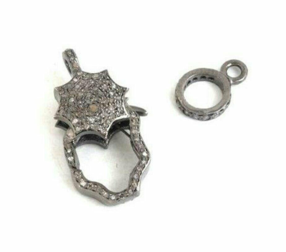 Pave Diamond Lobster Clasp 925 Silver Lobster Claw Clasp Verschluss Findings Clasp Lock (Art déco)