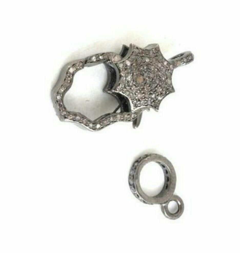Uncut Pave Diamond Lobster Clasp 925 Silver Lobster Claw Clasp Findings Clasp Lock For Sale