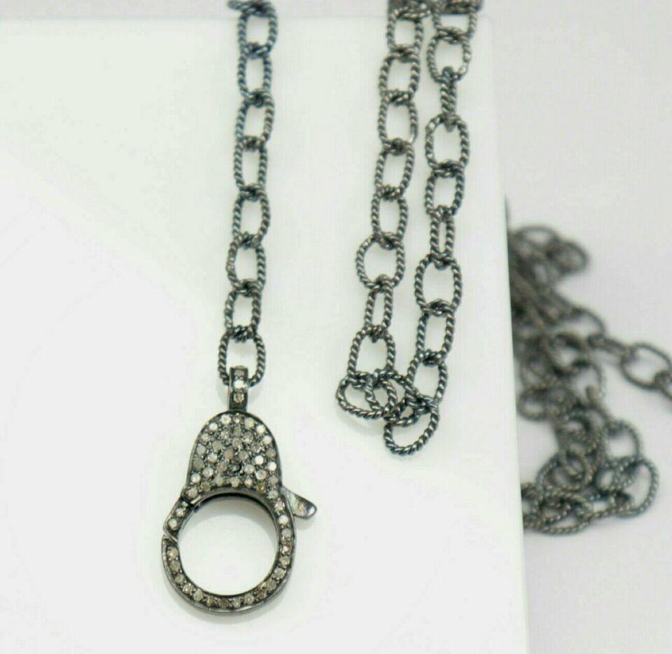 Pave Diamant Karabinerhaken Halskette 925 Silber Diamant Verschluss (Art déco) im Angebot
