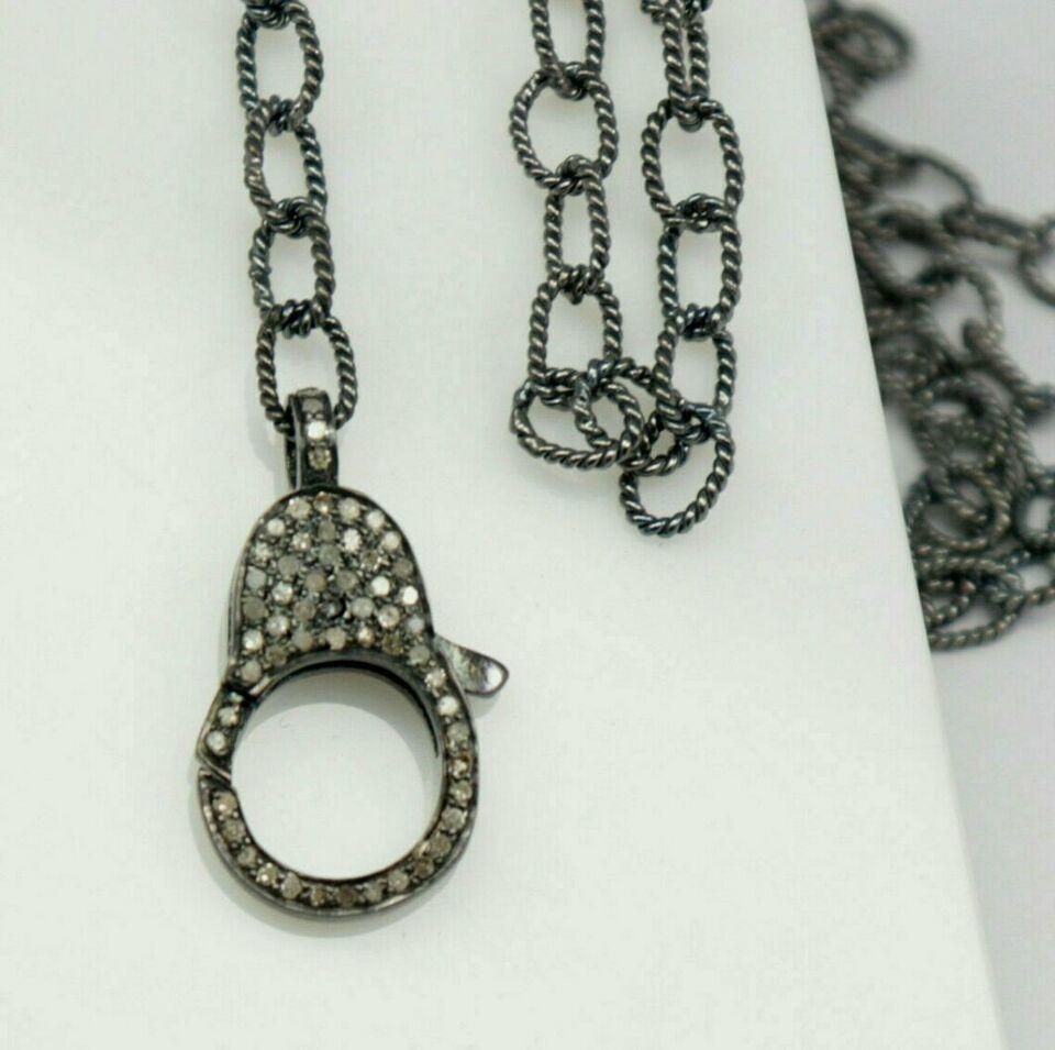 Pave Diamant Karabinerhaken Halskette 925 Silber Diamant Verschluss im Zustand „Neu“ im Angebot in Chicago, IL