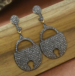 Pave Diamond Lock Ohrring 925 Silber Diamond Drop Earring Jahrestag Geschenk.