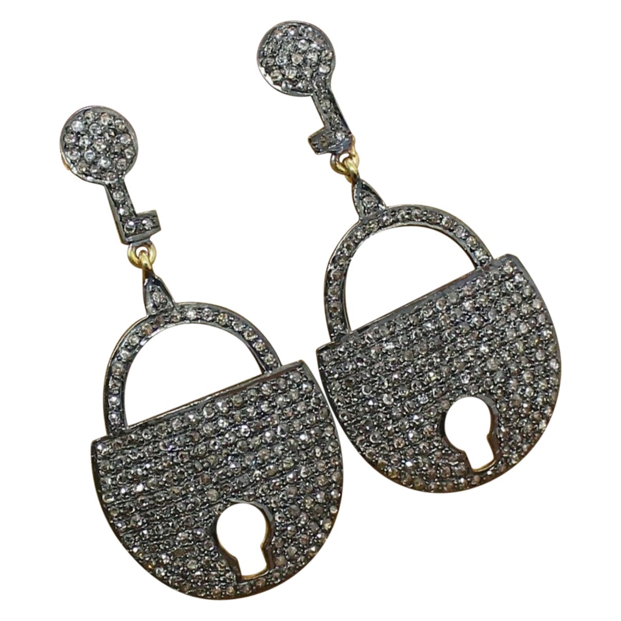 Pave Diamond Lock Ohrring 925 Silber Diamond Drop Earring Jahrestag Geschenk.