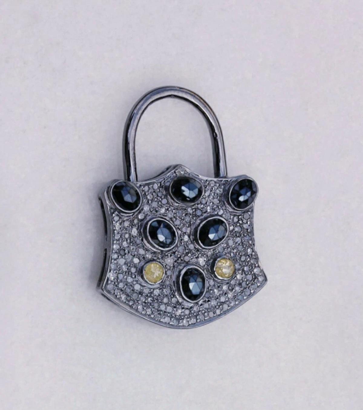 Pave Diamond Lock Pendant 925 Sterling Silver Pendant For Men Women Unisex. For Sale 4