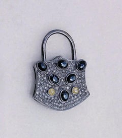 Pave Diamond Lock Pendant 925 Sterling Silver Pendant For Men Women Unisex.